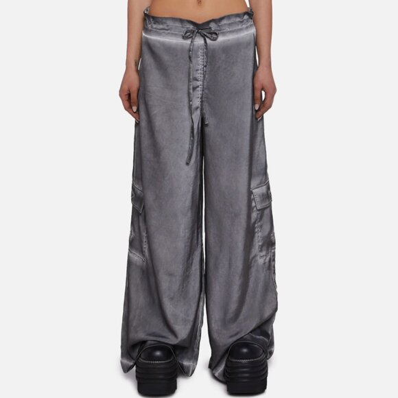 Darker Wavs Fader Wide Leg Draped Cargo Silver Smoke Charcoal Pants Womens M NWT - Picture 1 of 9
